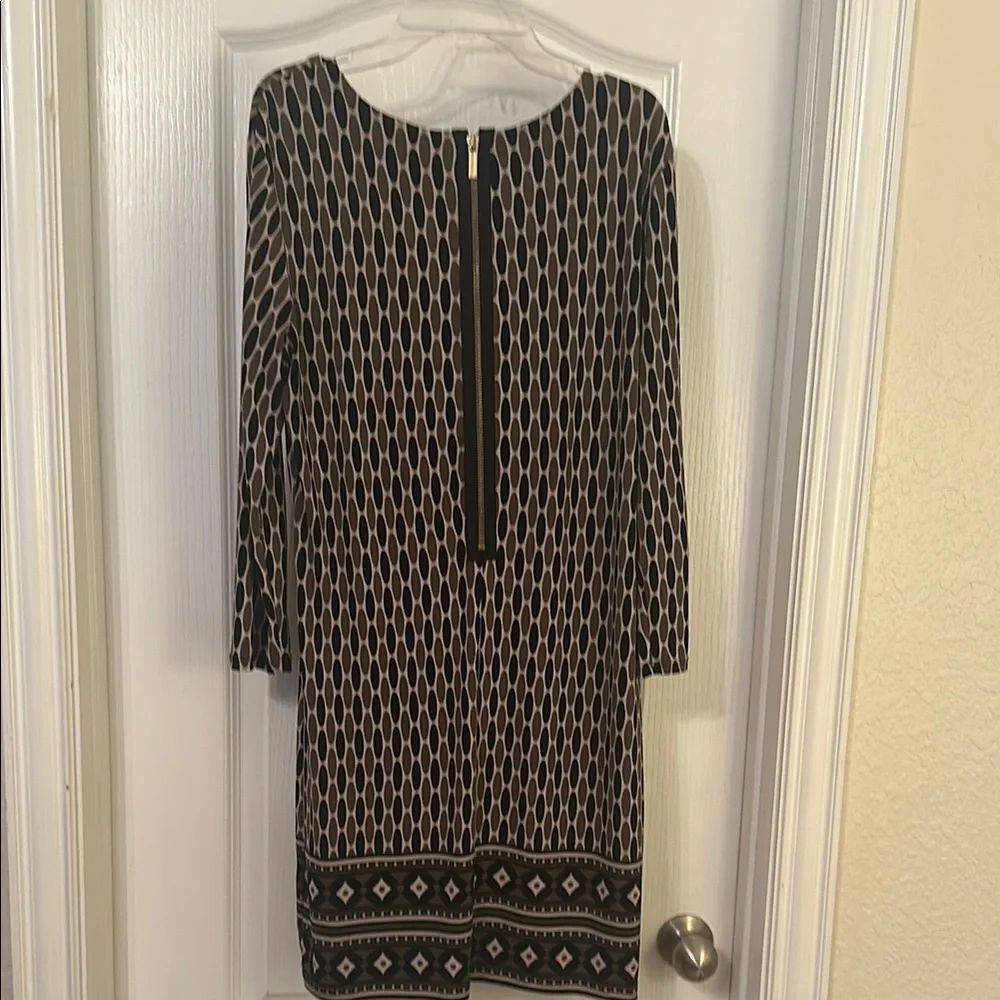 Michael Kors Elegant Black, olive green and taupe Patterned Dress size 4P - Picture 9 of 12